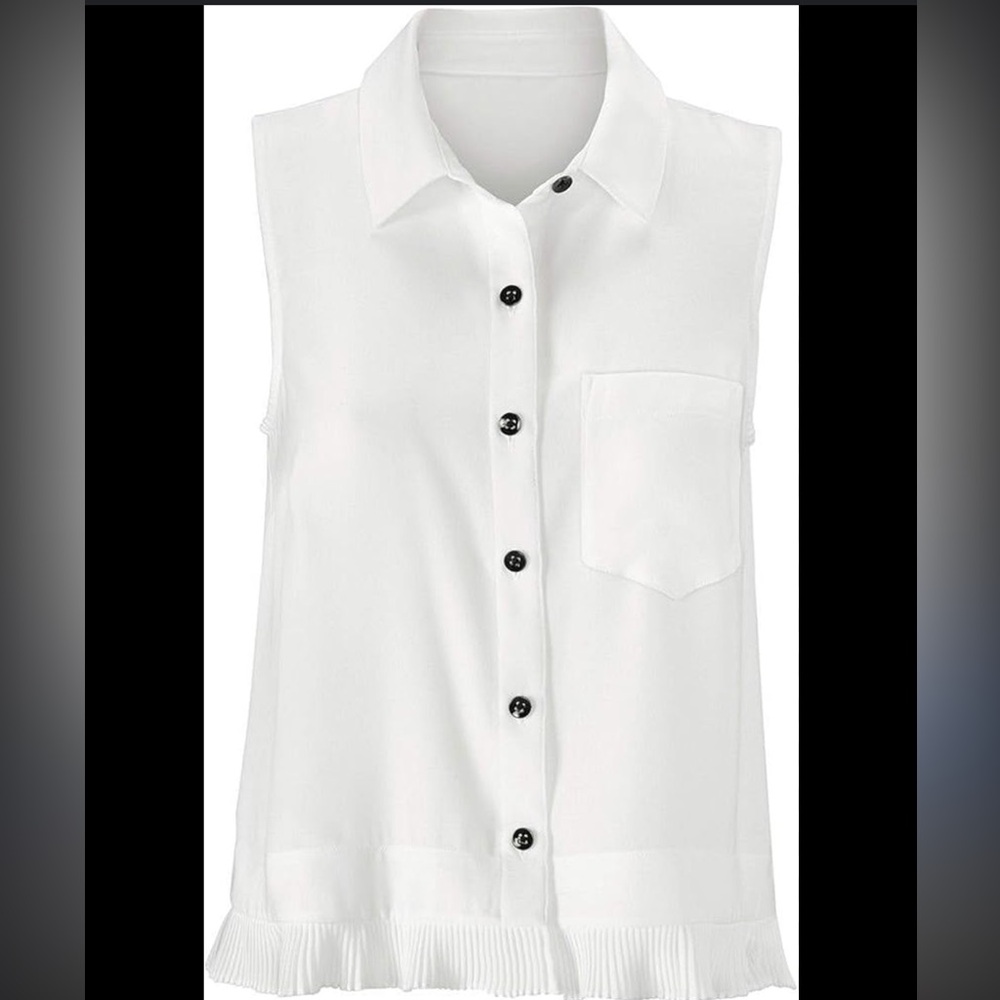 CAbi White Sleeveless Blouse with Pleated Hem